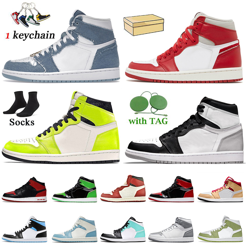 

2022 Denim Newstalgia Chenille 1s OG High Basketball Shoes Jumpman 1 Catcus Jack Obsidian UNC Patent Bred Women Mens Trainers Shadow Mid Grey Camo Chicago Sneakers, A85 mid light smoke grey 36-46