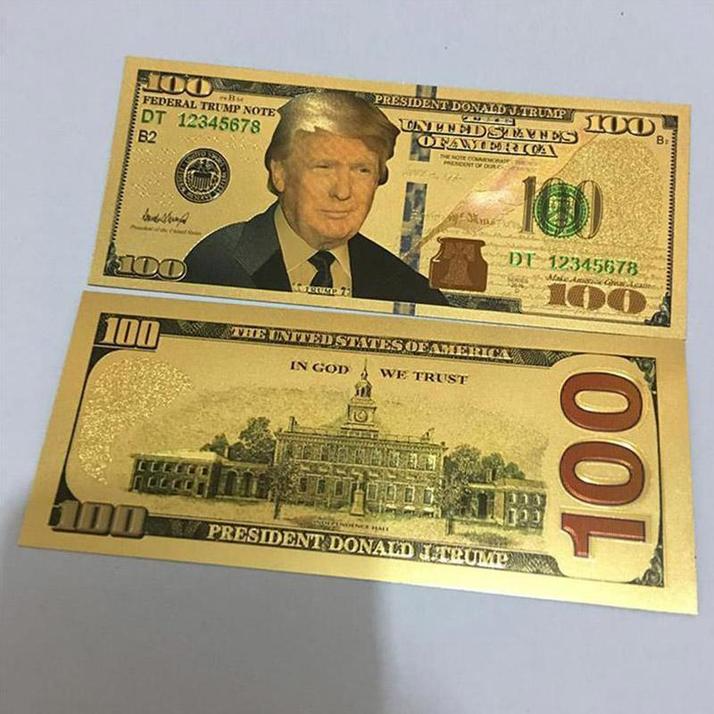 100pcs lot favori trump Dollar USA Président Banknote Plastic Gold Foil plissé Bills American General Election Souvenir Fake Money Coupon FY5368