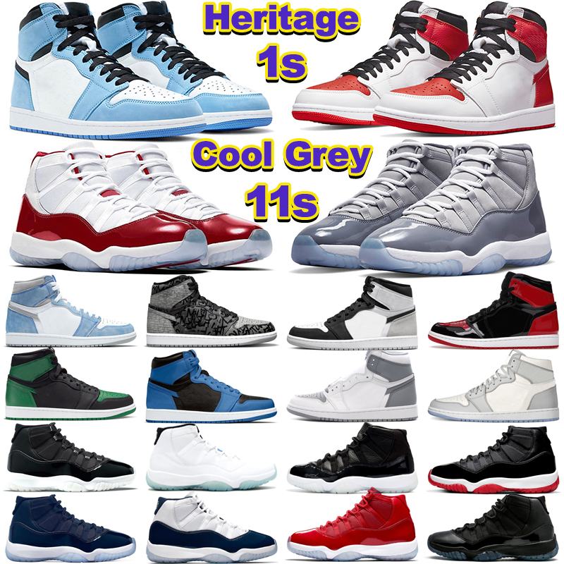 Haute OG 1 Chaussures de basket Jumpman 1s Hommes Femmes Heritage Patent Bred University Blue 11 11s Cool Grey Cherry Bred 72-10 Concord Baskets