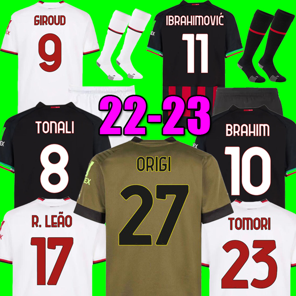 

GIROUD 22 23 Soccer jersey IBRAHIMOVIC ORIGI Third kit Men kids set Ac Milans Top football shirt, Kids 22-23 away socks