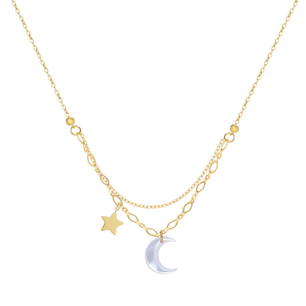 

Necklace Bright Moon Starry Sky Double Layer White Shell Diamond Hand Necklace Clavicle Chain Steel Gold Plating
