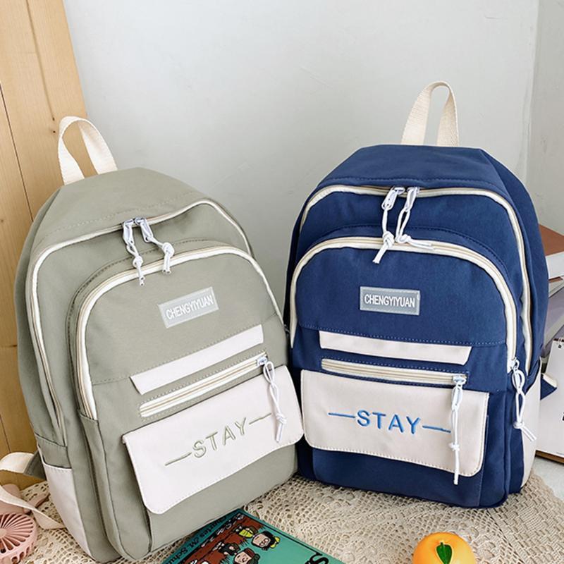 

School Bags Casual Preppy Style Large Capacity Students Fashion Color Contrast Letters Printing Women Backpack Ladies Handbags, Gray