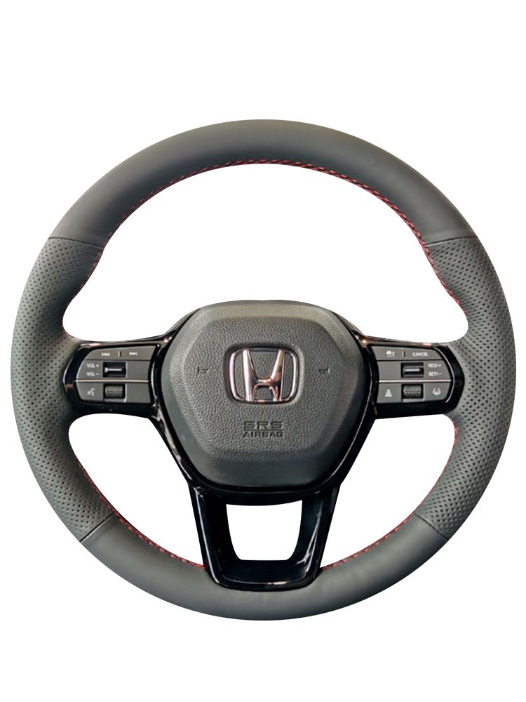 

Customized For Honda Civic 2022 DIY Hand Sewn Steering Wheel Handle Cover Black Leather Interior Car Accessories