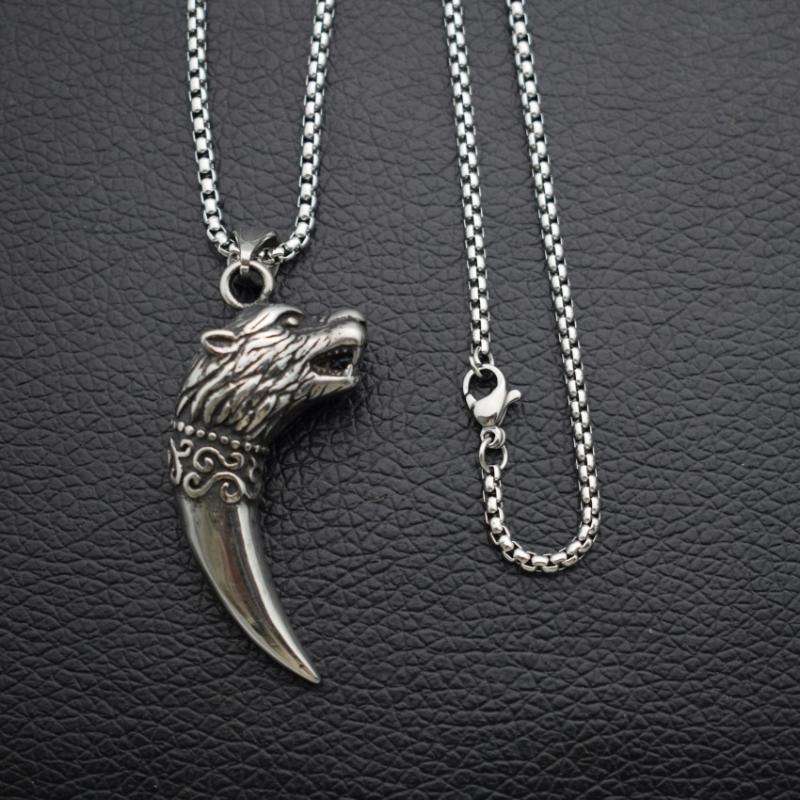 

Pendant Necklaces 12pcs Stainless Steel Wolf Tooth Necklace For Boy Birthday Gift Head Amulet Punk Men JewelryPendant