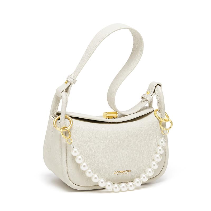 

Evening Bags Elegant Women Underarm Bag Shoulder Pearl Decoration Fashion Trendy Luxury Designer Cow Leather Female BagsEvening, Black