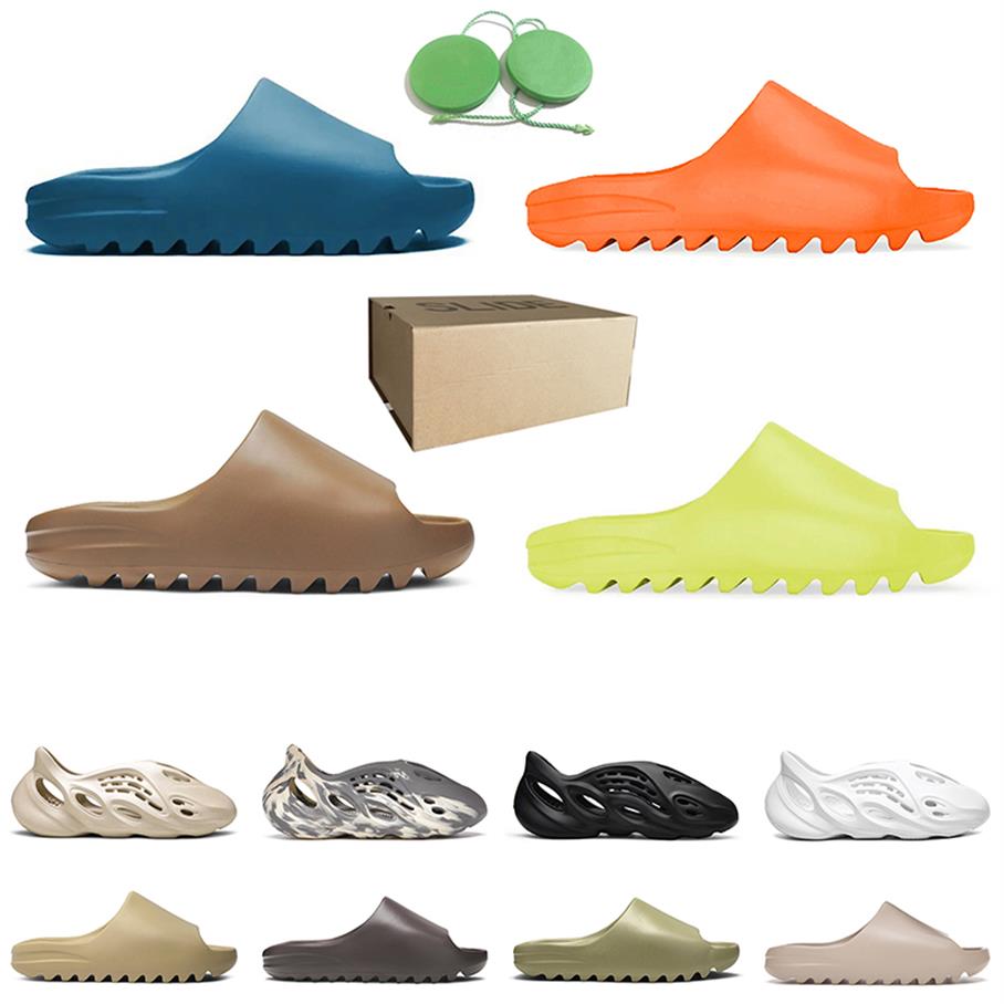 

2021 original box slide men women enfora slipper glow green core earth brown bone orange soot outdoor fashion beach slippers246v