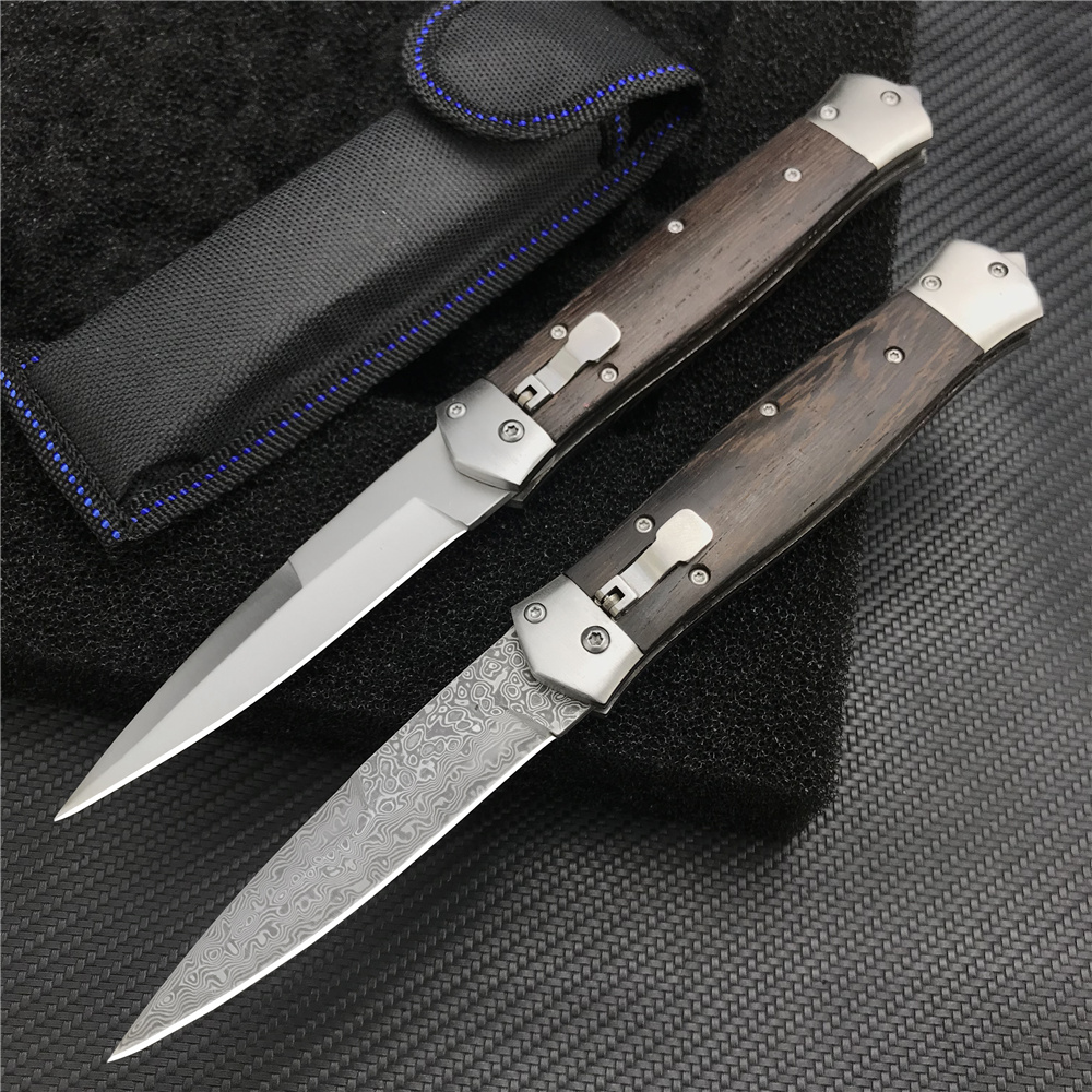 

F125 Damascus Blade Wood Handle Automatic Pocket Folding Knife Outdoor Self Defense Survival Equipments Hunting Camping Hand Tool Cutting Knives
