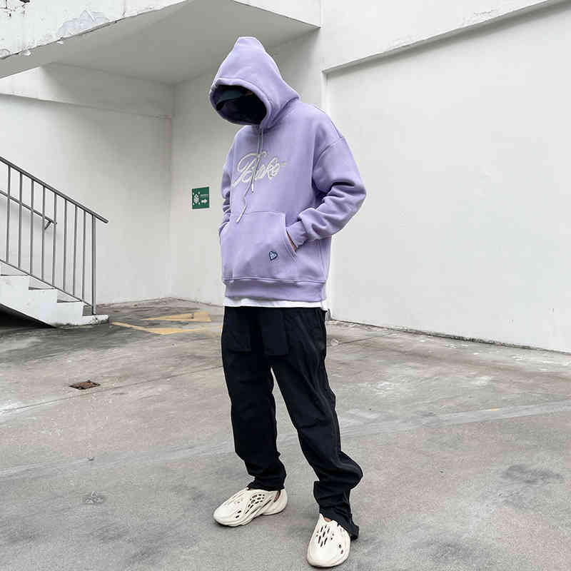 

American Street Embroidery Letter Minority Hoodie Men's Autumn Fashion Brand Loose Hip Hop Casual Jacket, Purple
