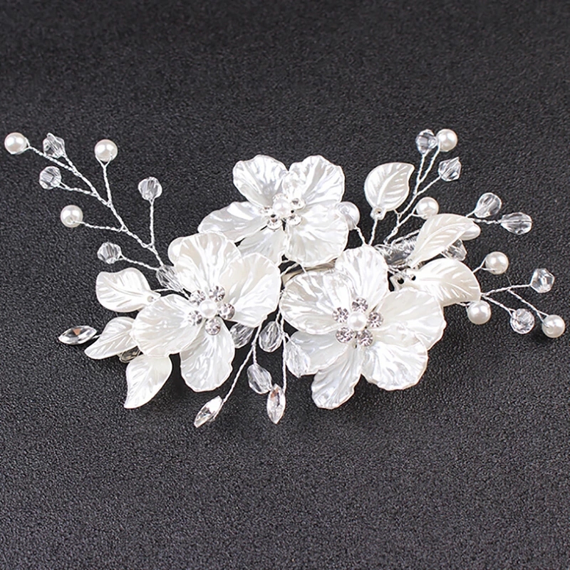 

Crystal Pearl Flower Hair Clips Bridal Headpieces Floral Style Barrette Bride Hairpins Headwear Jewelry Bridesmaid Wedding Hair Accessories CL0505