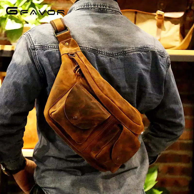 

Waist bag Waist Head Msenger Crazy Horse Cht Leather Men's Bag