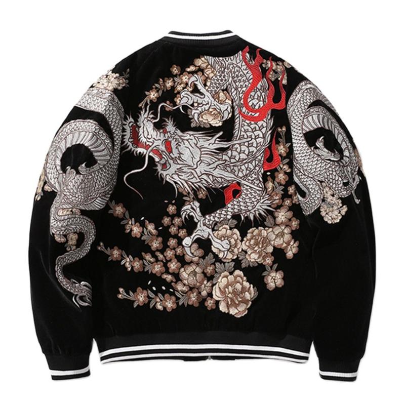 

Men's Jackets High Street Men Boys Sukajan Souvenir Jacket Dragon Embroidered Loose Thicker Coats WineRed Black Streetwear Fashion Hip Hop