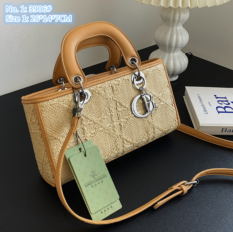 

Wholesale factory ladies shoulder bags 2 styles summer romantic holiday straw beach bag contrast leather fashion handbag sweet little fresh khaki women handbags