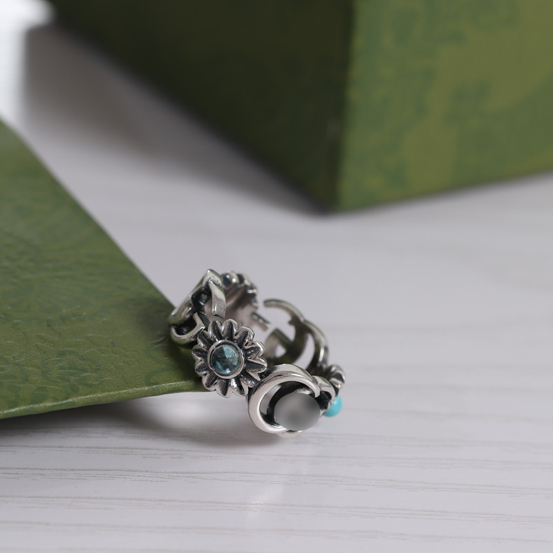 

Designer Daisy Rings Engraving Retro Flowers Silver Couples Ring Valentine's Day Gifts