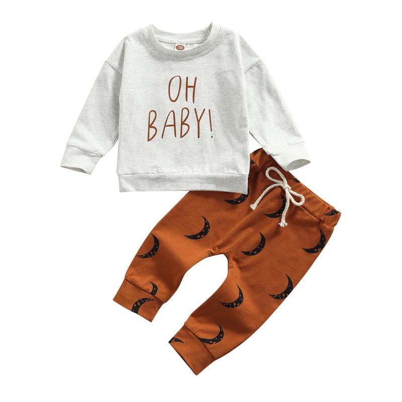 

Clothing Sets FOCUSNORM 0-3Y Autumn Baby Boys Clothes 2pcs Letter Long Sleeve Pullover Tops Printed Pants Lovely Outfits, White