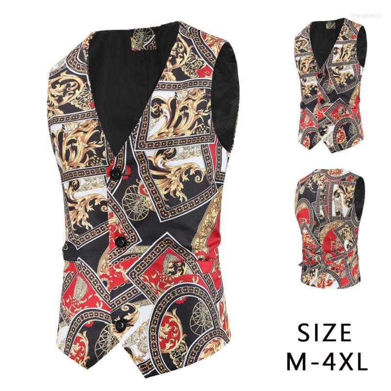 

Men's Vests M-4XL Fashion Suit Vest Printing Casual Men Jacket Mens Clothing Chalecos De Hombre Stra22