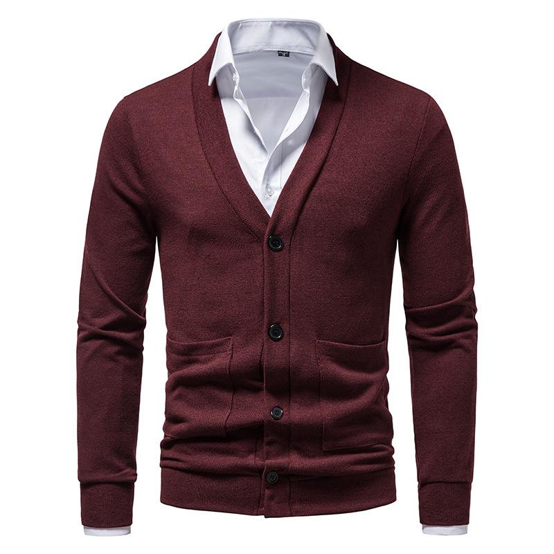 

Men's Sweaters Classic V Neck Long Sleeve Cardigan Sweater Men 2022 Brand Slim Fit Knitted Business Casual With PocketsMen's, Khaki