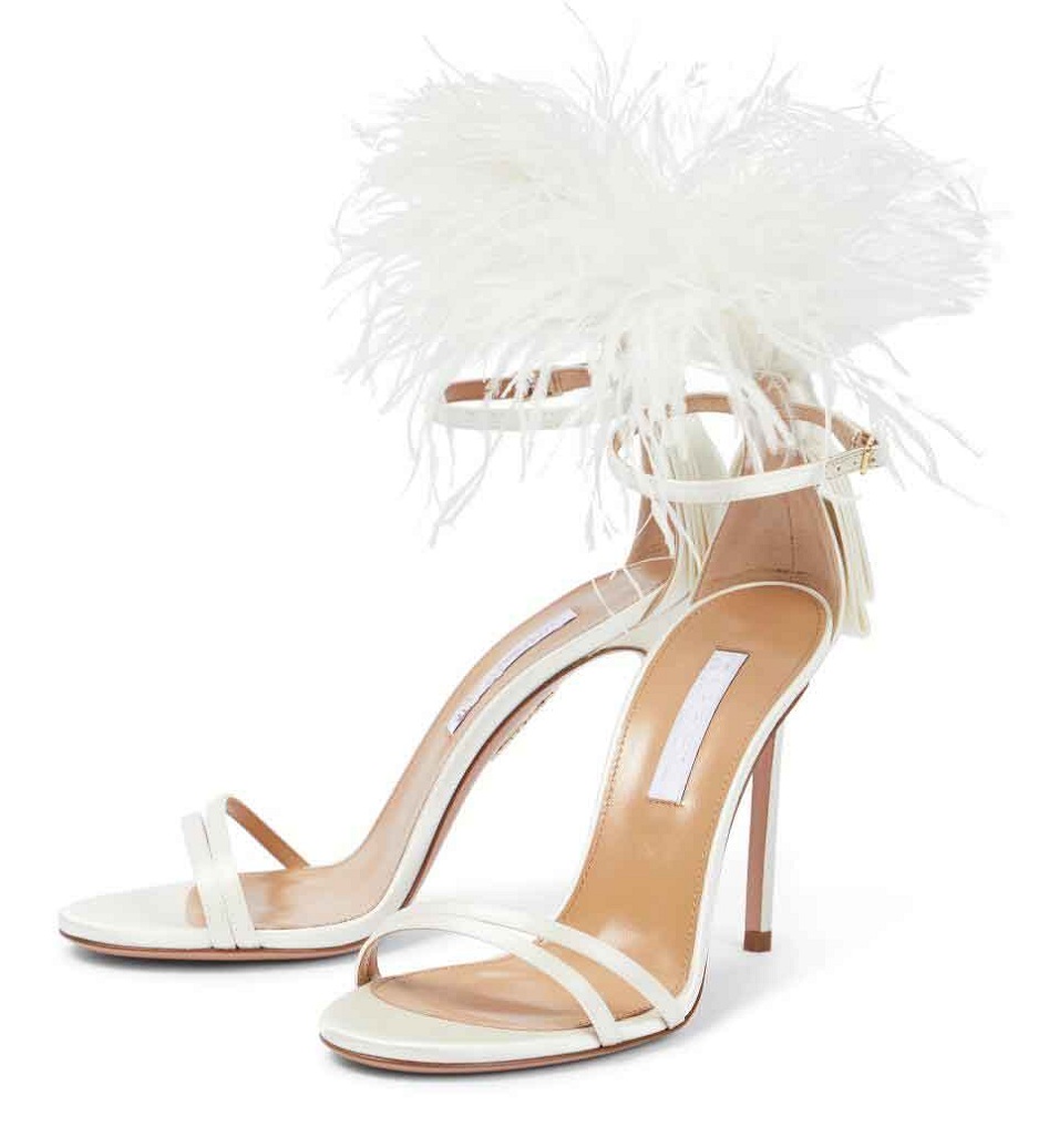 

Summer Luxury Women Concerto Stiletto Heels Sandals Shoes Lady Evening Dress Party Feather-trimmed Brands Gladiator Sandalias Bridal Walking