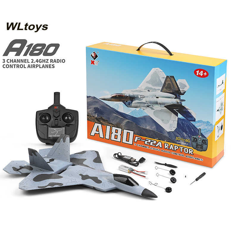 WLtoys XK A180 RC Airplane 2.4GHz 3 Channel 6-Axis Gyro F22 Raptor Glider Throwing Wingspan Foam Planes Fixed Wing RTF-image-768710899