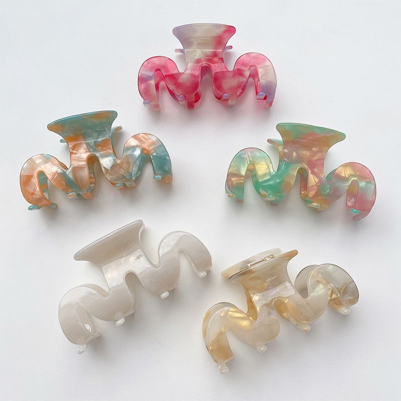 

Length 8.6 CM Medium Size Wave Shaped Hair Clamps Women Acetic Acid Floral Pattern Hair Clip Geometric Claw Hairpins For Lady Wash Ponytail Headdress Party Gift