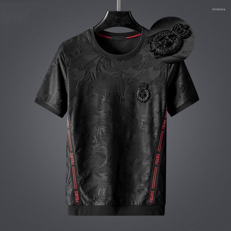 

Men's T-Shirts High End Luxury Jacquard Round Neck Short Sleeve T-shirt Men's Summer Trend Embroidery Half Loose Casual Large TopMen's, Shorts