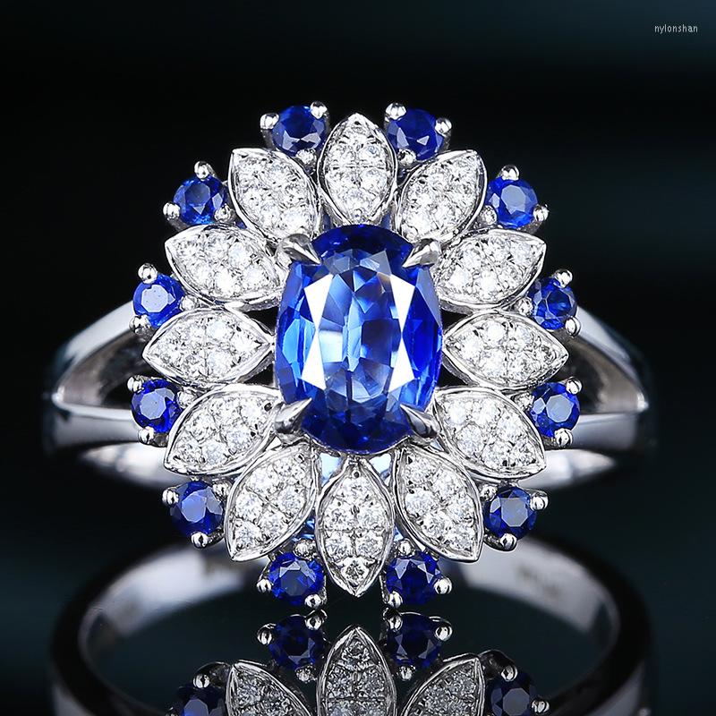 

Wedding Rings Vintage Oval Flower Adjustable Opening Inlay Blue Cubic Zirconia Luxury Charm Jewelry For Women Anniversary GiftsWedding