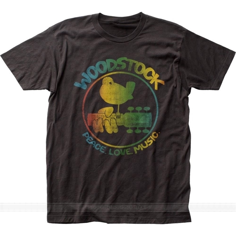 

Woodstock 3 Days Peace ' Music Colorful Guitar Bird T-shirt top male brand teeshirt men summer cotton t shirt 220409, Beige