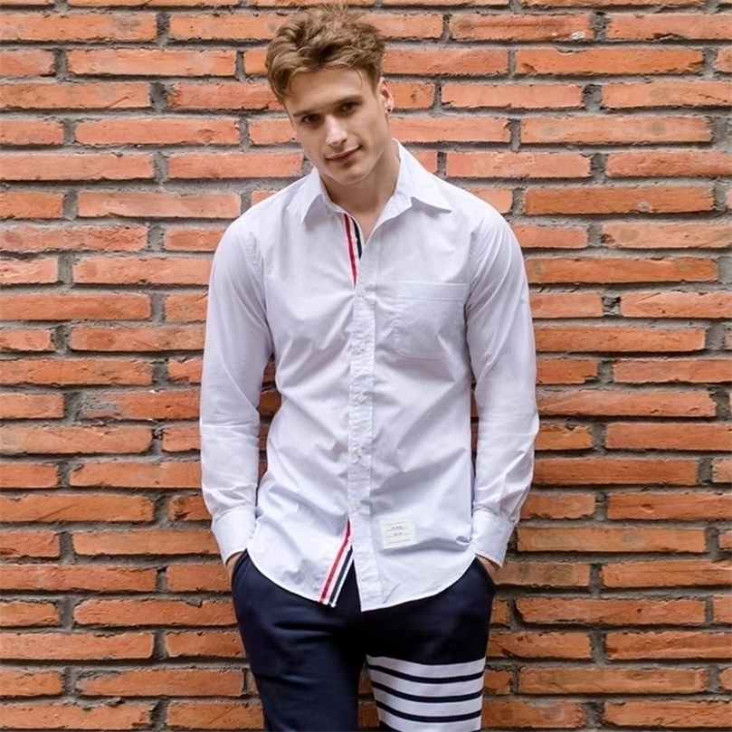 

Autumn Men Striped Shirt Cotton Casual Women Blouse Business High Quality Korean Design Slim Ox Turn Down 220401, White