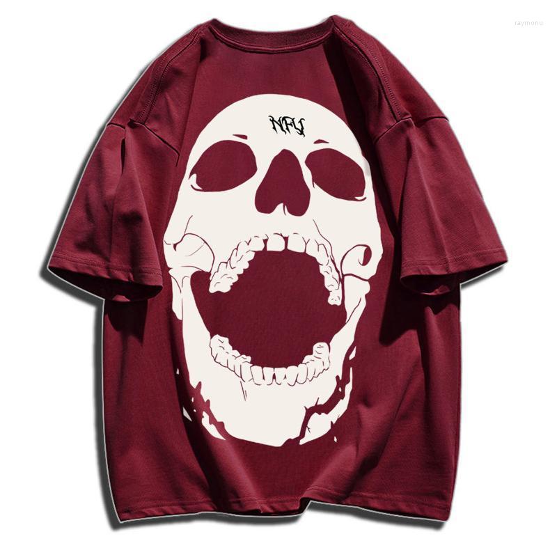 

Women's T-Shirt Cotton Plus Size Short Sleeve Men And Women Tide Brand Dark Hip Hop Fashion Summer Couple Skull DesignWomen's, Black