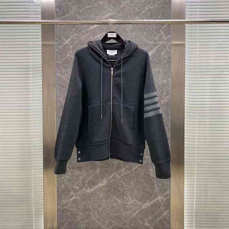 

Tb Tide Brand Spring Autumn New 22ss Classic Four Bar Waffle Zipper Hoodie Jacket for Men Women, Dark gray