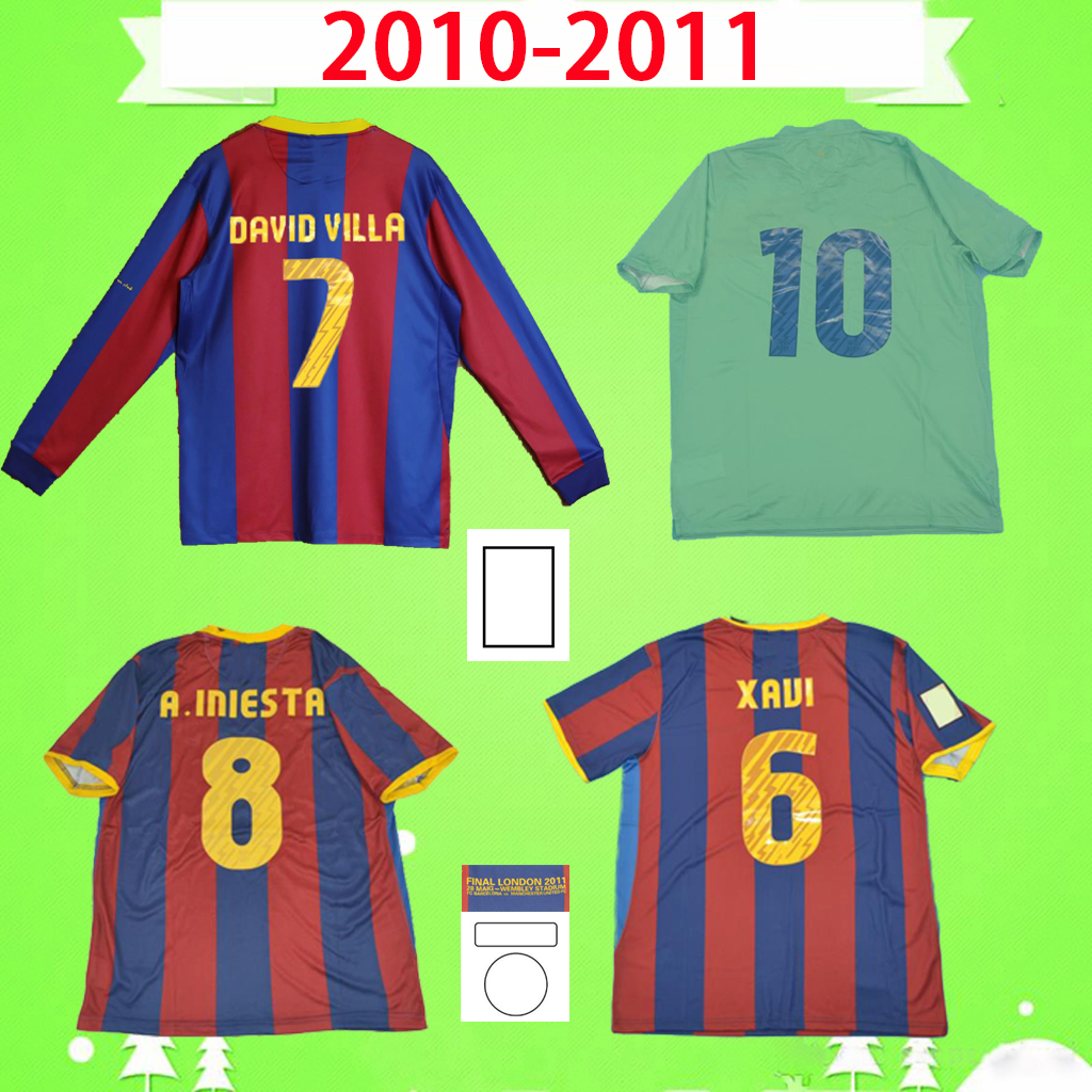 

2010 2011 Retro soccer jerseys Pedro Keita classic vintage football shirt Krkic Camiseta de futbol 10 11 A.INIESTA David Villa home top quality long short sleeve -2XL, 10/11 long sleeve
