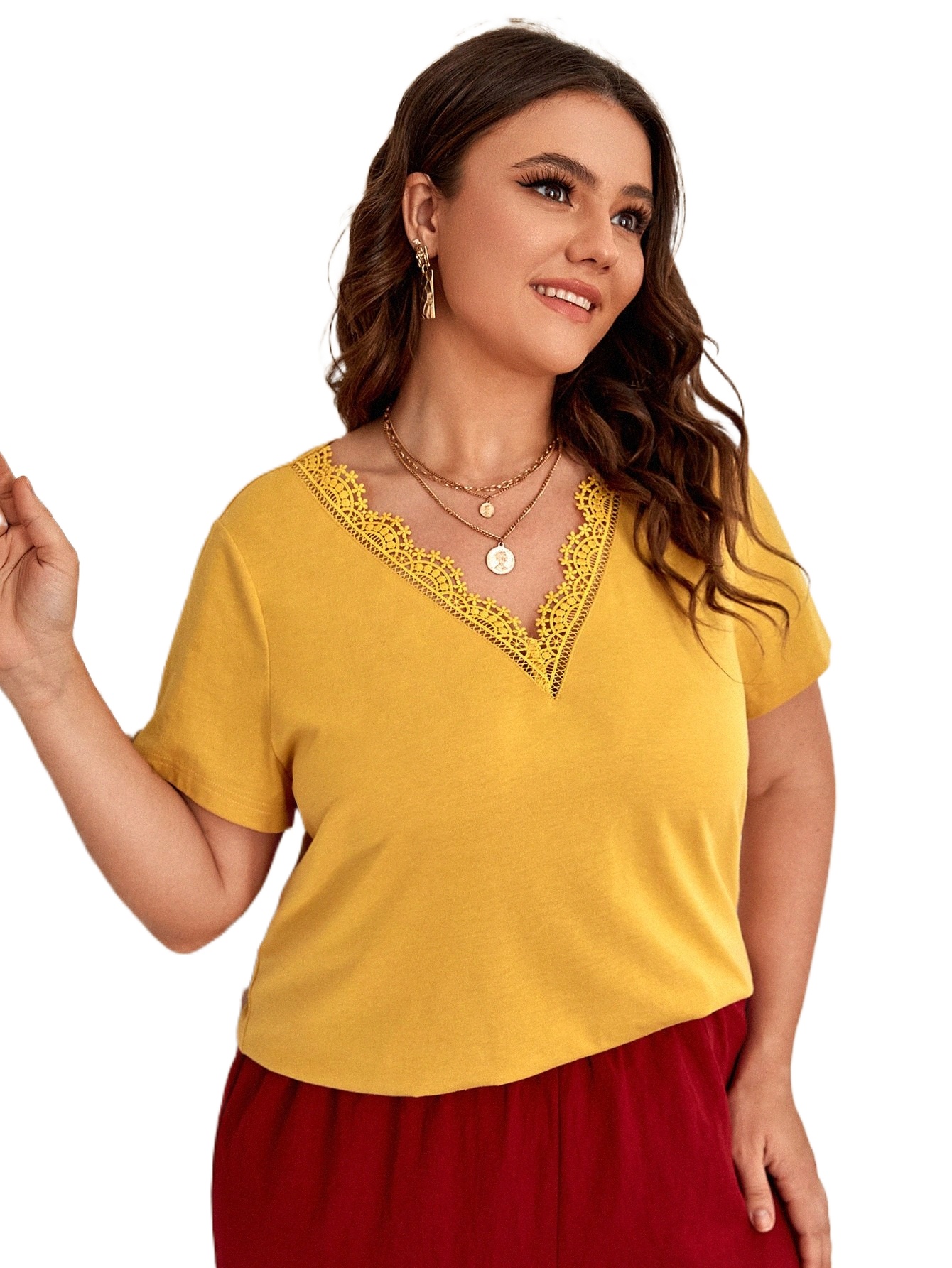 

plus Contrast Lace Tee z0Gc#, Yellow