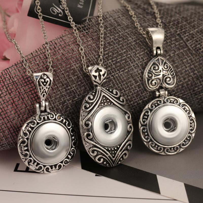 

Pendant Necklaces Snap Jewelry Vintage Metal Button 18mm 20mm Necklace For Women Girls DIY GiftPendant