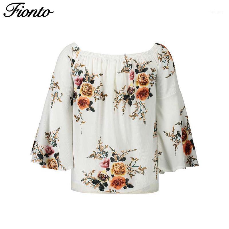 

Fionto 2022 Women' Wear Printing One-word Collar Shoulder Top Horn Sleeve Loose Shirt Girl Blouses & Shirts, Black