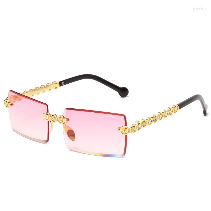 

Sunglasses Fashion Rimless Diamond Brand Design Women Small Square Sun Glasses Luxury Metal Shades UV400 Eyewear Gafas De SolSunglasses