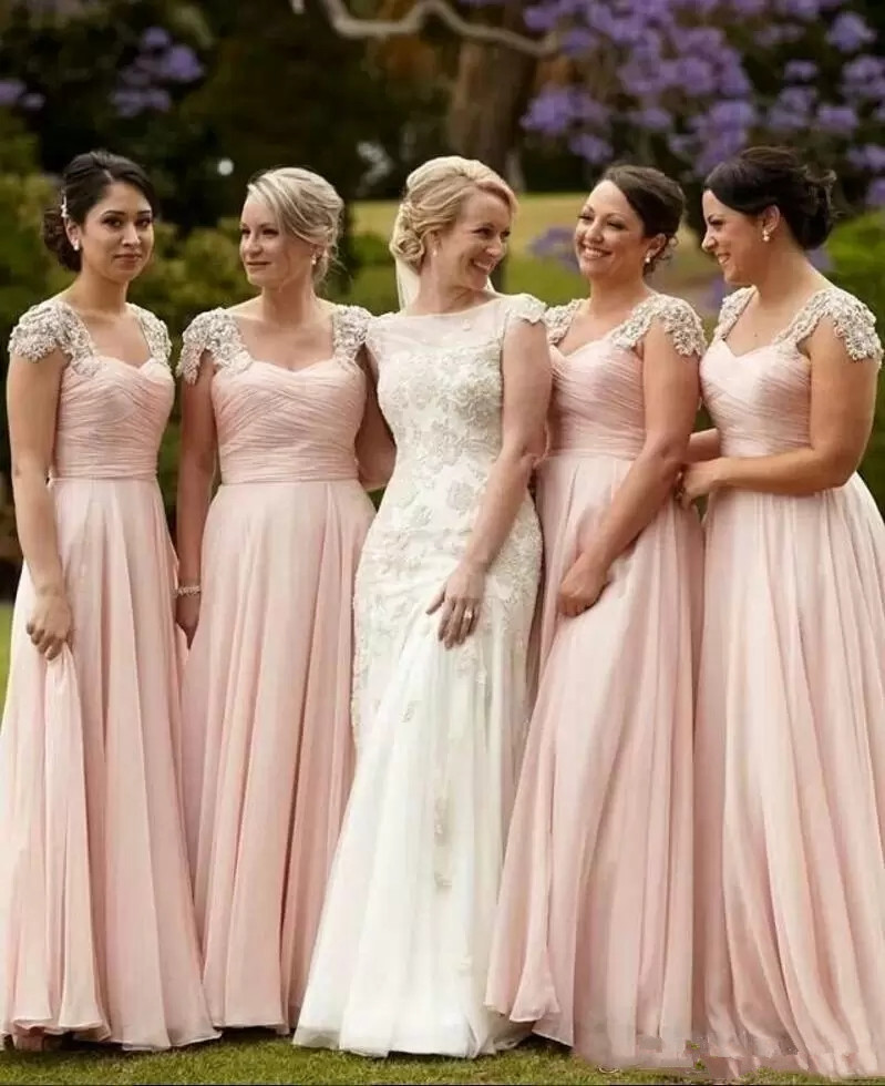 Elegant Pink Bridesmaid Dresses Long Chiffon Gown Tan Country Style Beach Maid Of Honor Party Gowns Wedding Formal Wear-image-759275999