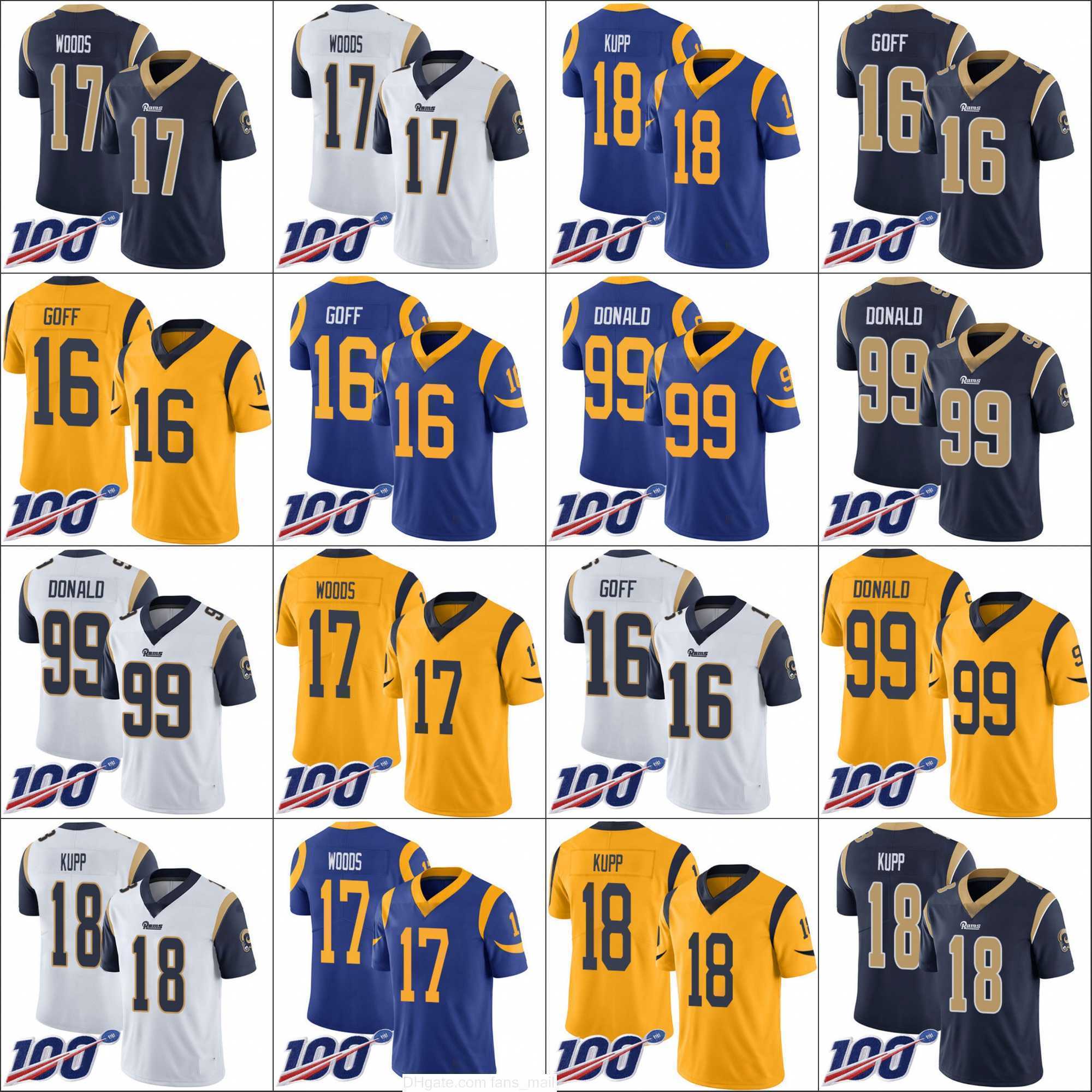 

Jersey Los Angeles's Rams's Men #16 Jared Goff 17 Robert Woods 18 Cooper Kupp 99 Aaron Donald Woman Youth 100th Limited''Nfl''Jerseys