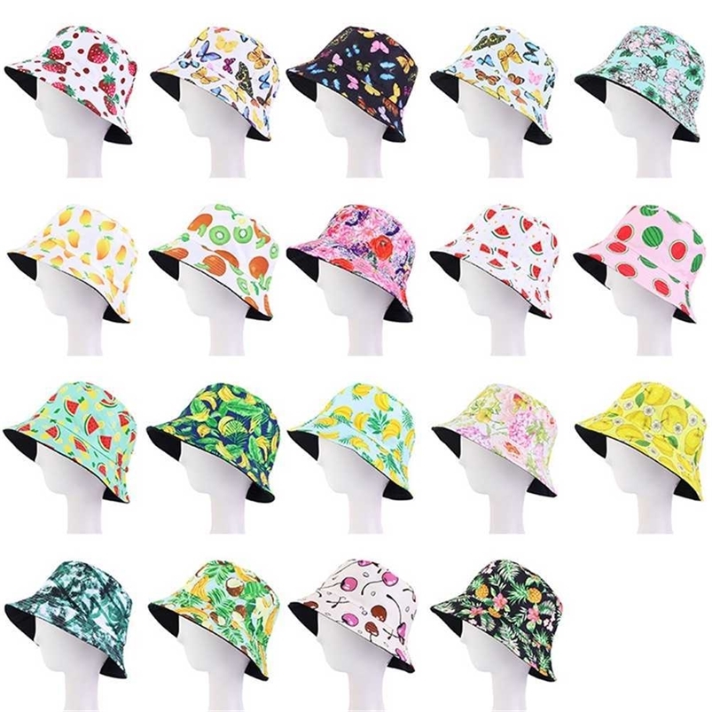 

Flower Fruits Print Double Side Reversible Bucket Hat Summer Baseball Ball Caps Unisex Beanie Casquette Fisherman Buckets Sports Beach Tennis Sunhat Visor T3916T8, The flowers are blue and green