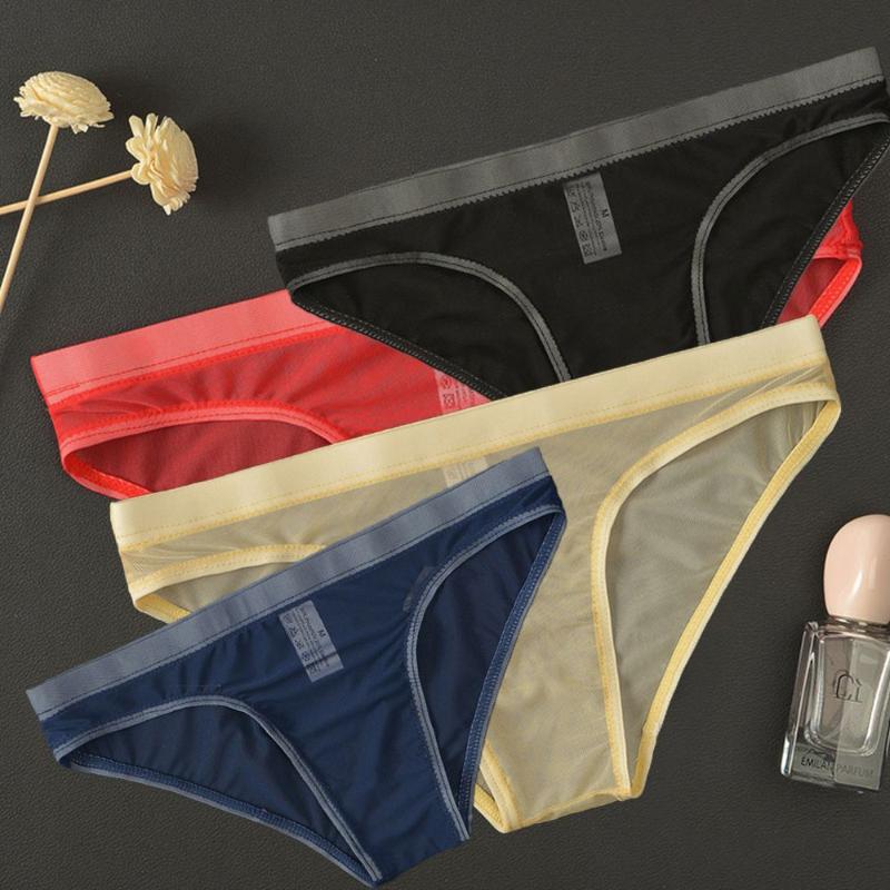 

Underpants Men Mesh Ice Silk Seamless Ultra-thin Full Transparent Underclothes Briefs, Black;white