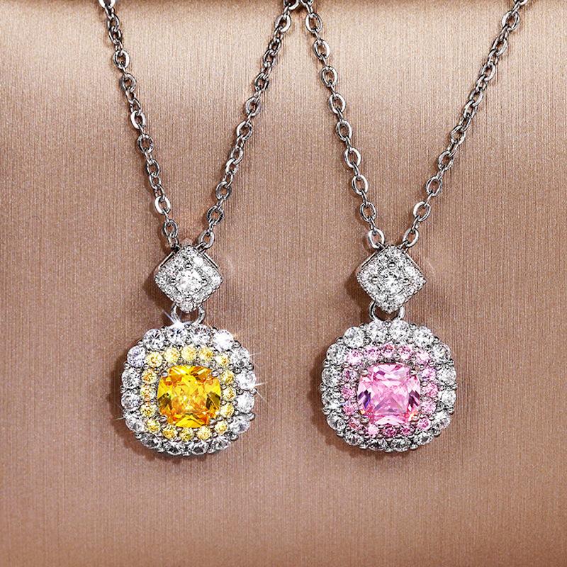 

Pendant Necklaces Luxury 925 Sliver Bling Cubic Zirconia Necklace For Women Delicate Bride Engagement Promise Women's JewelryPendant