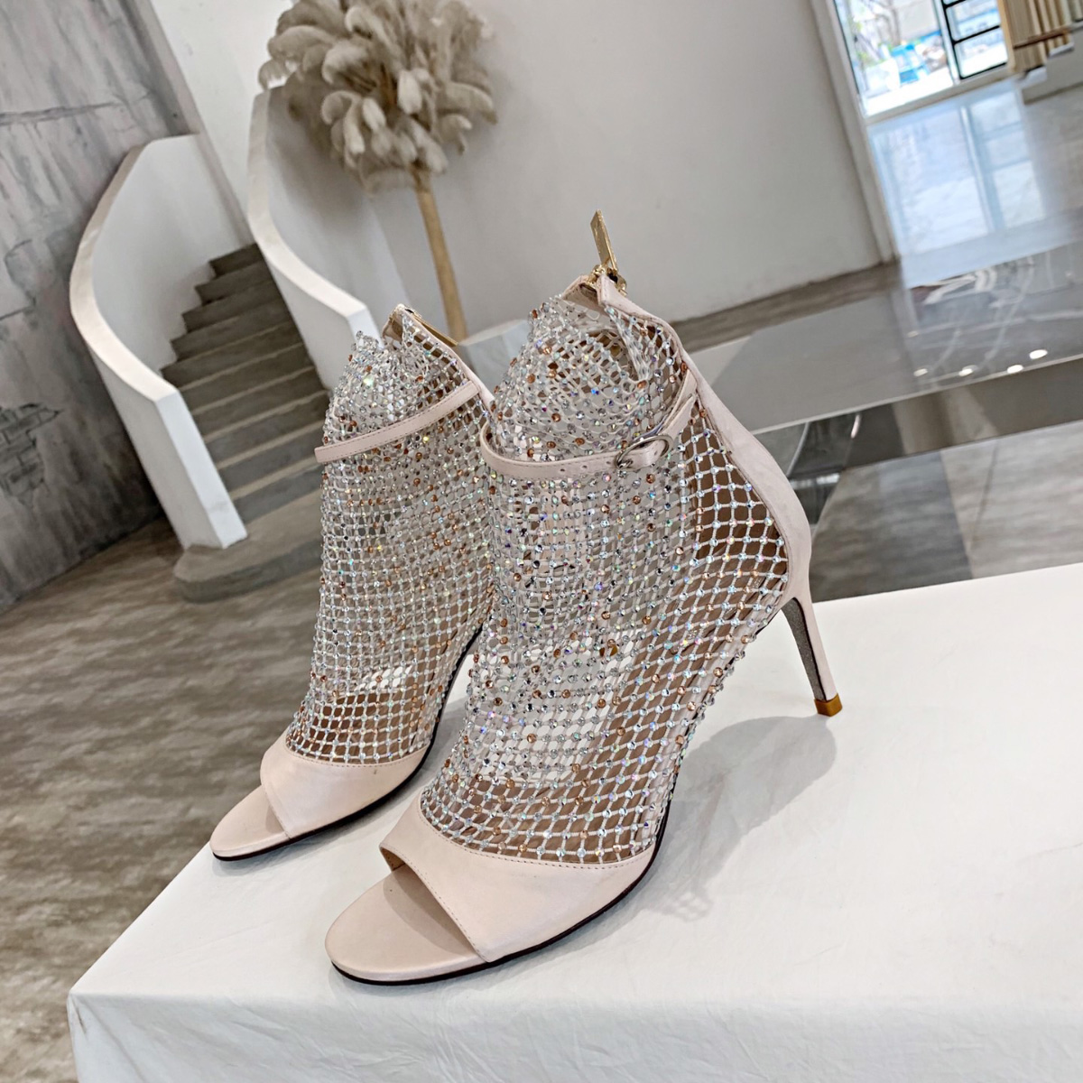 

Rene Caovilla Galaxia crystals Mesh Strass Caged stiletto Sandals Rhinestones ankle strap black Evening shoes women high heeled Luxury Designers factory footwear