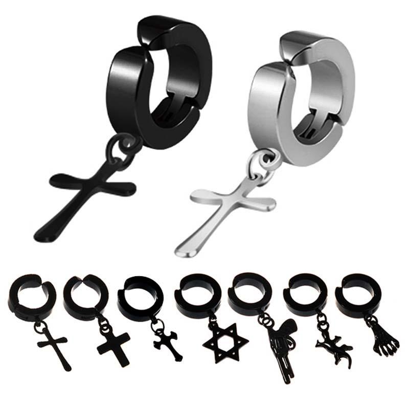 

Clip-on & Screw Back Smooth Cross Stainless Steel Clip Earrings Without Piercing For Women Punk Earring Jewelry No Hole Ear Cuff 1 Pi