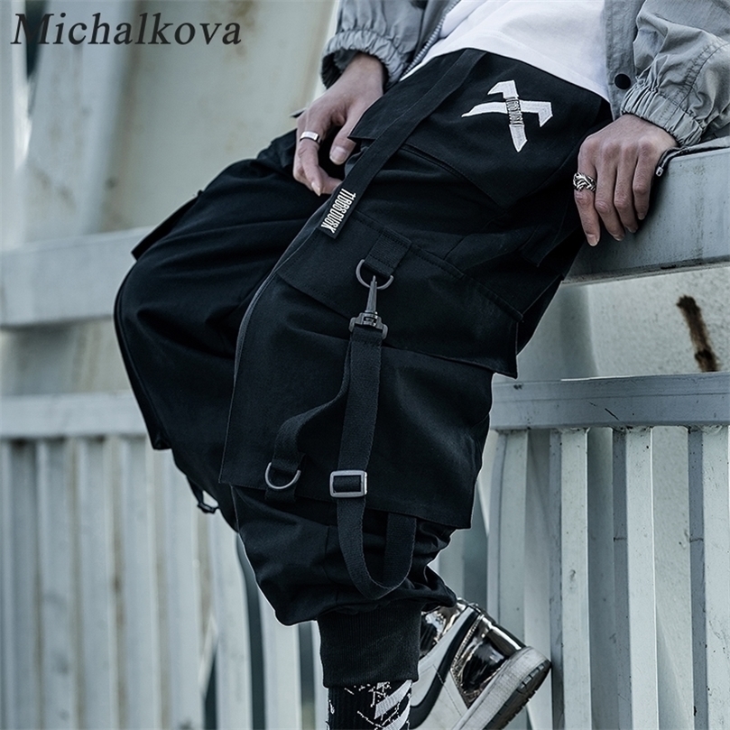 

michalkova Paratrooper Japanese military Male Black Joggers Mens hip hop Pockets Ankel Cargo Pants Men Streetwear Pants Casual 201126