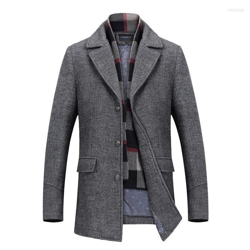 

Men's Wool & Blends 2022 Fashion Middle-aged Men Button Thicken Lapel Scarf Collar Woolen Coat Jacket Pocket Mid-length Clothes Kend22, Gray