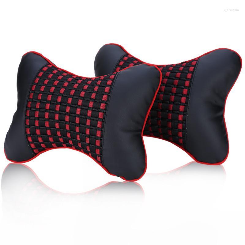 

Seat Cushions Car Neck Pillows PVC Leather Head Support Protector Black Red Universal Headrest Backrest Cushion Easy Install And Clean