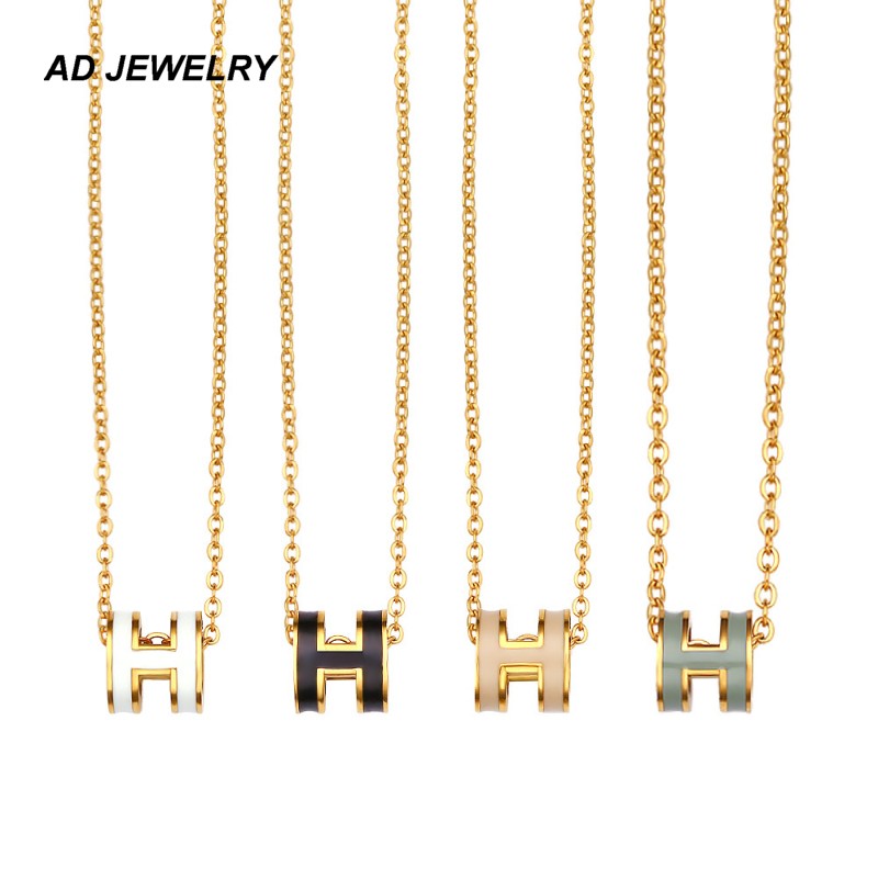 New Fashion H Pendant Stainless Steel Necklace Luxury Women Jewelry Gift-image-757149727