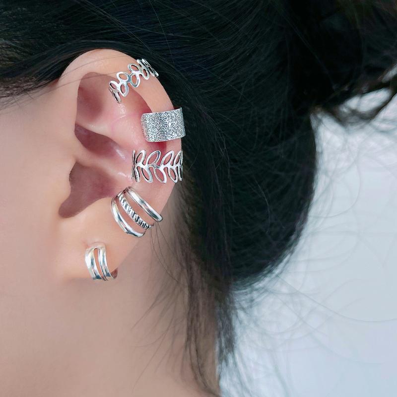 

Clip-on & Screw Back Geometric Leaf-ear Clip With Adjustable Opening For Stylish Earrings Five Set Of Silver Color Hip-Hop Personality 2022C