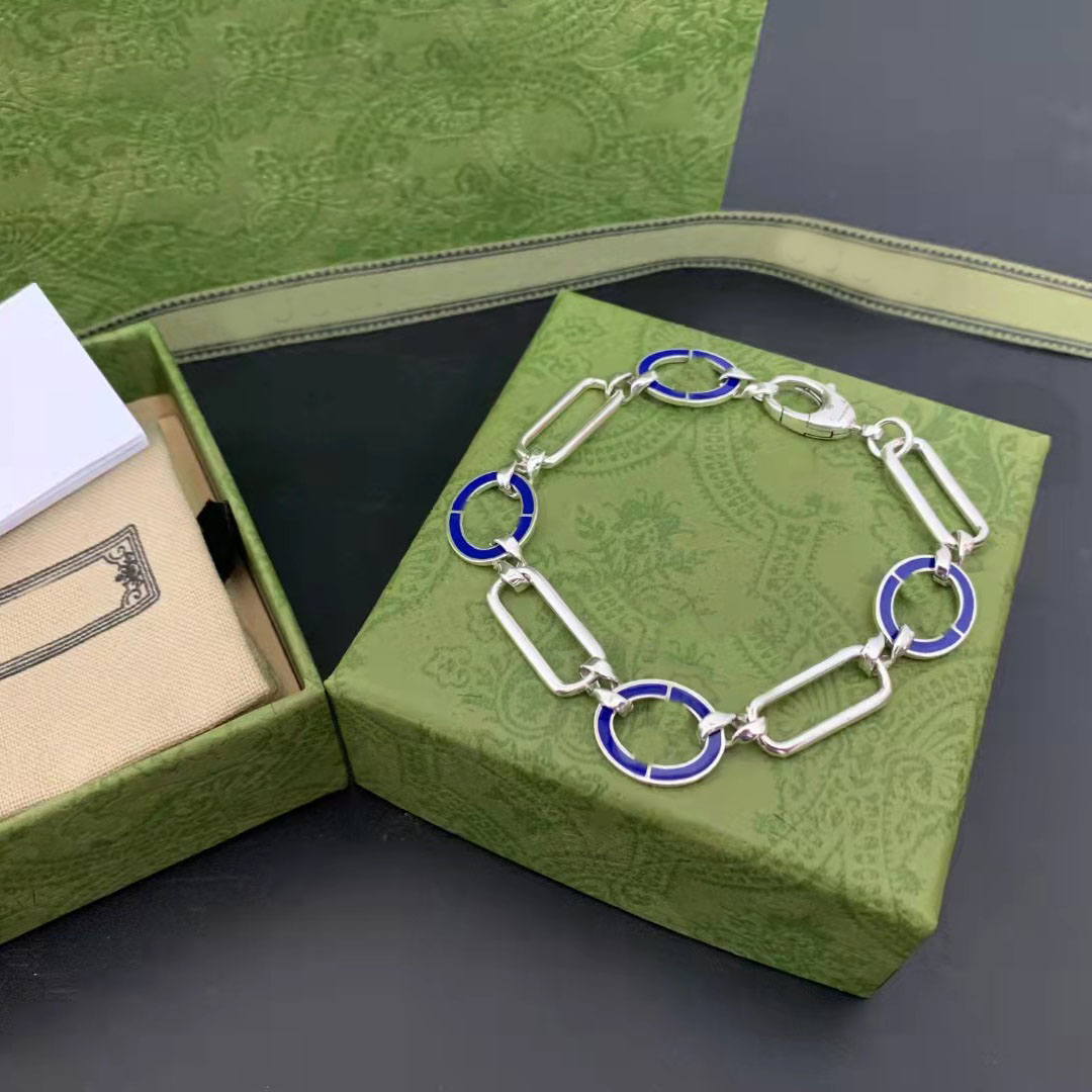 

Luxury designer new blue enamel double G interlocking couple bracelet same style for men and women high quality with box