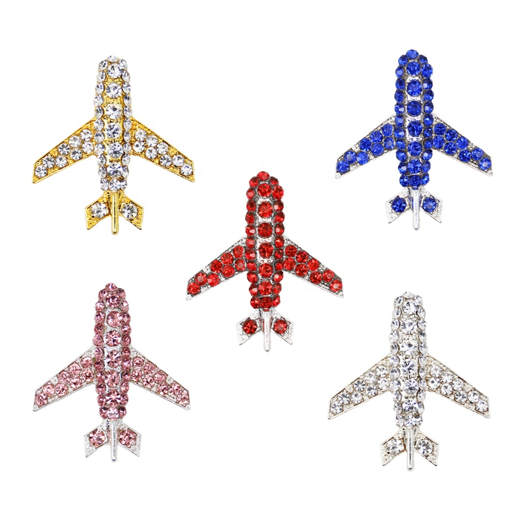 10 pièces/lot mode avion strass broche broche 5 couleurs cristal avion épinglette bijoux cadeau en gros