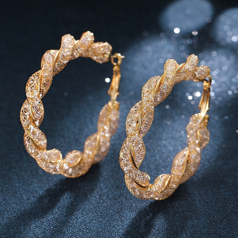 

1pair Geometric Circle Round Hoop Earrings for Women Brincos Cubic Zirconia Twist Earring Gold Color Party Jewelry Gift 220716