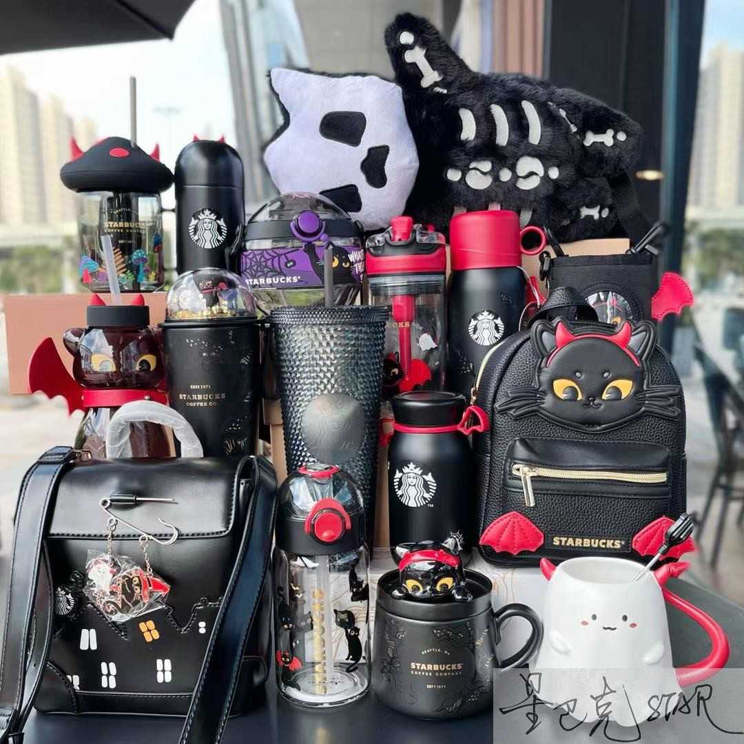 Starbucks Halloween cup black cat claw devil mushroom durian glass straw mark thermos cup cover-image-760323993